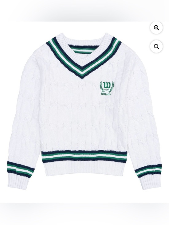 Wilson Other - Wilson White Cable-Knit V-Neck Sweater with Green & Navy Stripes